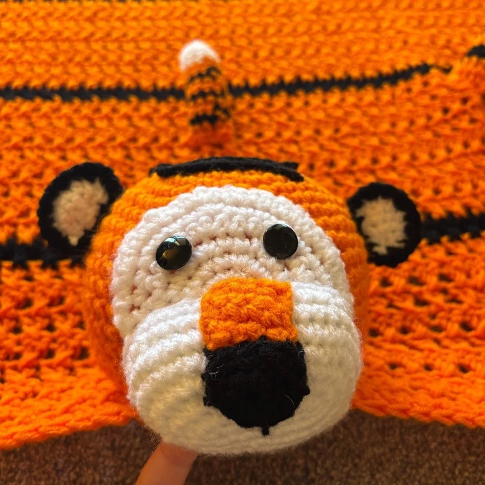 Handmade Crocheted Tiger Baby Blanket Kids Afghan Throw Orange Costume Plush